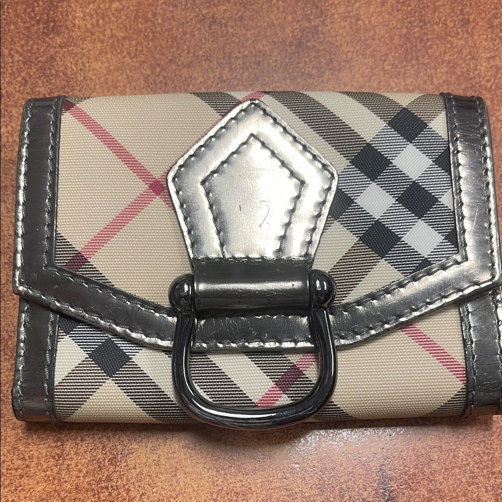 Burberry check & metallic leather wallet